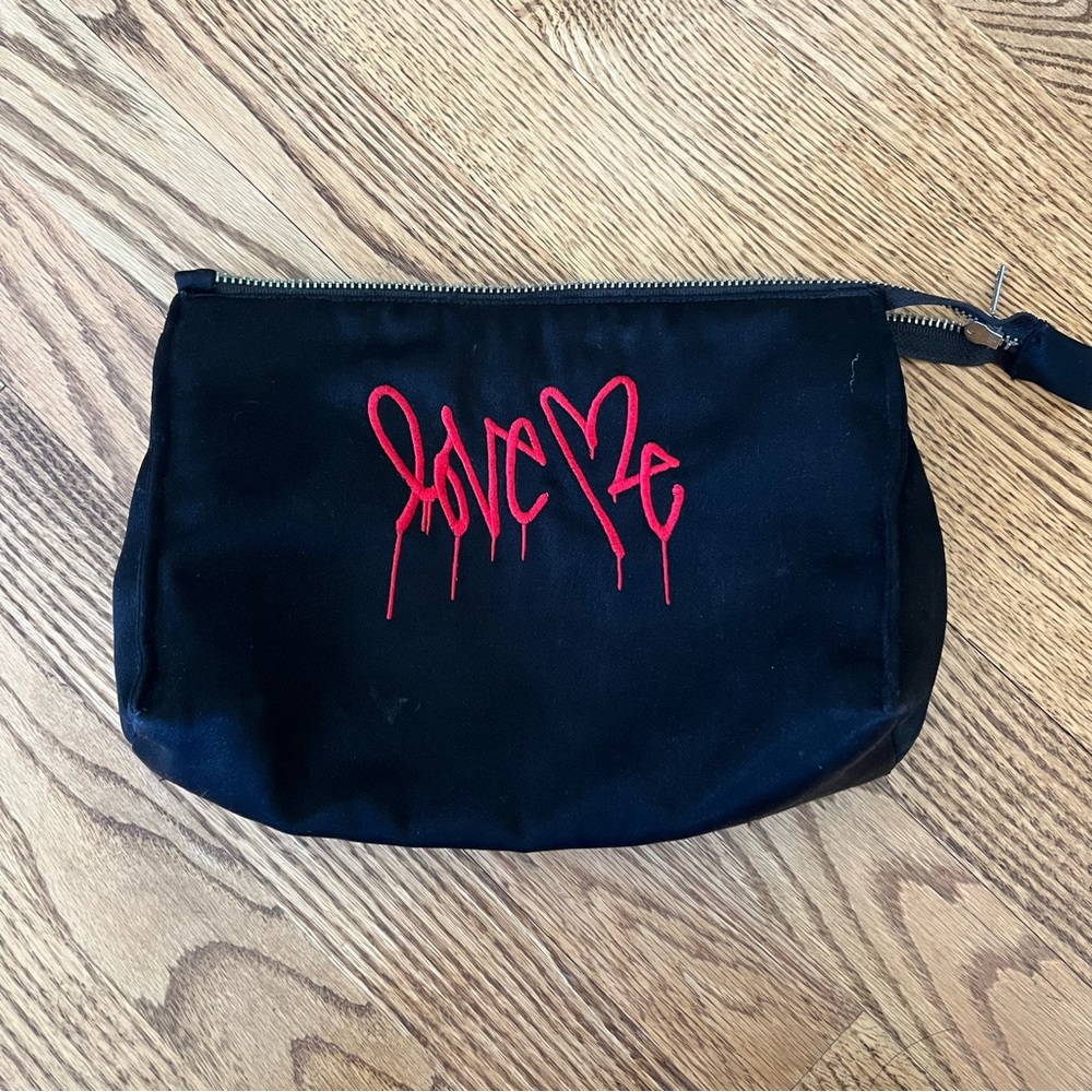 Reformation silk curtis kulig love me graffiti pouch cosmetic bag case zipper